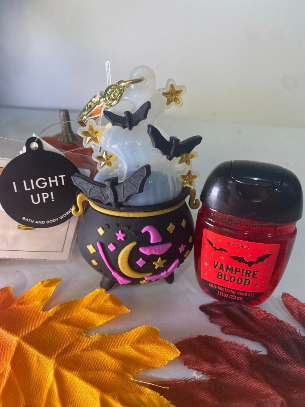 Halloween Light Up Cauldron Pocket Bac Holder & “Vampire Blood” Sanitizer New